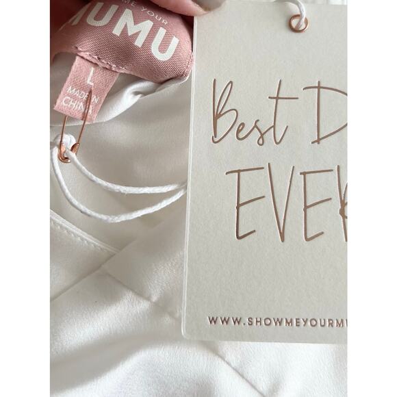 Show Me Your Mumu Romance Mini Dress in Ivory Luxe Satin L NWT - Picture 4 of 7